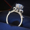 Handmade Round Cut Flower Design Sterling Silver Engagement Ring