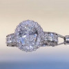 Handmade Cross Halo 1.5CT Oval Cut Engagement Ring