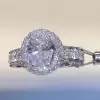 Handmade Cross Halo 1.5CT Oval Cut Engagement Ring