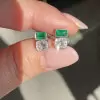 3ctw Emerald Old Mine Cushion Cut Stud Earrings