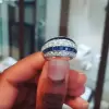 5ct Round Cut White and Blue Sapphire Vintage Wedding Band