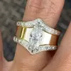 4.5ctw Marquise Cut White Sapphire Pave Accents Wide Band Ring