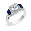 Handmade Three Stone Halo Round Cut Sterling Silver Ring Set
