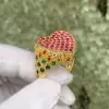 Paved Rainbow Sapphire Heart Cocktail Ring