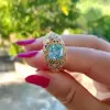 4ct Aquamarine Multi-Color Sapphires Paved Cocktail Ring