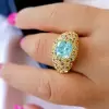 4ct Aquamarine Multi-Color Sapphires Paved Cocktail Ring