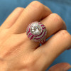3.8ct Round Cut White Sapphire Art-Deco Ruby Engagement Ring