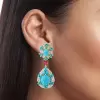 28ctw Oval Cut Turquoise Bohemian Style Drop Earrings