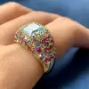 4ct Aquamarine Multi-Color Sapphires Paved Cocktail Ring