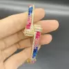8.5ctw Princess Cut Rainbow Sapphire Bypass Bangle