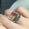 6.8ct Cushion Cut Bi-color Tourmaline Cocktail Ring