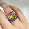 6.8ct Cushion Cut Bi-color Tourmaline Cocktail Ring