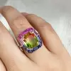 6.8ct Cushion Cut Bi-color Tourmaline Cocktail Ring