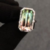 6.2ct Halo Emerald Cut Bicolor Tourmaline Engagement Ring