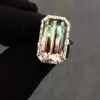6.2ct Halo Emerald Cut Bicolor Tourmaline Engagement Ring