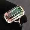 6.2ct Halo Emerald Cut Bicolor Tourmaline Engagement Ring