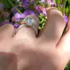 3ct Cushion Cut Paved Flower Engagement Ring