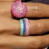 Multicolor Sapphire Paved Wedding Band