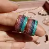 Multicolor Sapphire Paved Wedding Band