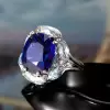 11ct Halo Cushion Cut Blue Sapphire Cocktail Ring