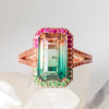 6.2ct Emerald Cut Bicolor Tourmaline Engagement Ring