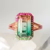6.2ct Emerald Cut Bicolor Tourmaline Engagement Ring