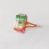 6.2ct Emerald Cut Bicolor Tourmaline Engagement Ring