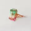 6.2ct Emerald Cut Bicolor Tourmaline Engagement Ring
