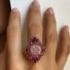 4ct Cushion Cut Pink Sapphire Ruby Halo Vintage Cocktail Ring