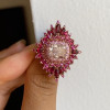 4ct Cushion Cut Pink Sapphire Ruby Halo Vintage Cocktail Ring