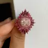 4ct Cushion Cut Pink Sapphire Ruby Halo Vintage Cocktail Ring