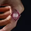 4ct Cushion Cut Pink Sapphire Ruby Halo Vintage Cocktail Ring