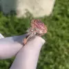 3ct Oval Cut Pink Sapphire Vintage Halo Floral Ring