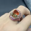 6.2ct Emerald Cut Bicolor Tourmaline Cocktail Ring