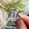 14ct Emerald Cut White Sapphire Paved Engagement Ring