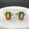 6.2ct Halo Emerald Cut Bicolor Tourmaline Engagement Ring