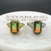 6.2ct Halo Emerald Cut Bicolor Tourmaline Engagement Ring