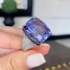 8ct Cushion Cut Tanzanite Blue Sapphire Paved Cocktail Ring