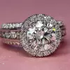 Handmade Round Cut Halo Sterling Silver Ring