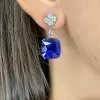 7ctw Cushion Cut Blue Sapphire Drop Earrings