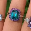 5.8ct Cushion Cut Green Sapphire Halo Cocktail Ring