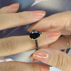 3ct Pear Cut Black Sapphire Three Sided Band Engagement Ring