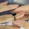 3ct Pear Cut Black Sapphire Three Sided Band Engagement Ring