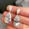 26ctw Huge Pear Cut White Sapphire Drop Earrings