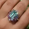 8.4ct Cushion Cut Green Sapphire Multicolor Halo Cocktail Ring