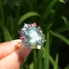8.4ct Cushion Cut Green Sapphire Multicolor Halo Cocktail Ring