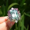 8.4ct Cushion Cut Green Sapphire Multicolor Halo Cocktail Ring