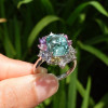 8.4ct Cushion Cut Green Sapphire Multicolor Halo Cocktail Ring