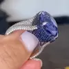 8ct Cushion Cut Tanzanite Blue Sapphire Paved Cocktail Ring