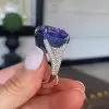 8ct Cushion Cut Tanzanite Blue Sapphire Paved Cocktail Ring